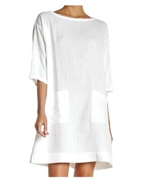 Eileen Fisher Cotton Gauze White Tunic Dress Resortwear Euro Summer Lagenlook PS